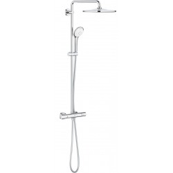 Shower tap with showerpipe and overhead shower Wall-mounted material: Brass thermostatic, color: Chrome surface: Glossy Wall-mounted exposed with showerpipe and overhead shower