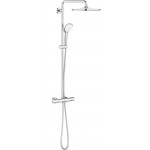 Shower tap with showerpipe and overhead shower Wall-mounted material: Brass thermostatic, color: Chrome surface: Glossy Wall-mounted exposed with showerpipe and overhead shower