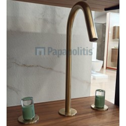 Wash basin tap Deck-mounted dual-level L size material: Brass With push-open waste set, color: Gold surface: Brushed Deck-mounted