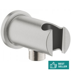 Στήριγμα ντους με παροχή σταθερό από ορείχαλκο με στρογγυλή ροζέτα, Supersteel, χρώμα: Χρωμέ επιφάνεια: Βουρτσισμένη Στηρίγματα ντους