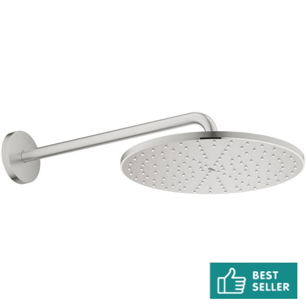 Κεφαλή ντους επίτοιχος τύπος 31x31 από ABS 1 ροής 310, με βραχίονα 42,2cm, supersteel, χρώμα: Χρωμέ επιφάνεια: Βουρτσισμένη Κεφαλές ντους