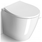 Floor standing toilet & toilet seat soft closing, style: Wrapover back to wall horizontal outlet p Rimless Slim 52x37 surface: Glossy, color: White Floor standing Floor standing toilet & toilet seat soft closing, style: Wrapover back to wall horizontal outlet p Rimless Slim 52x37 surface: Glossy, color: White Floor standing