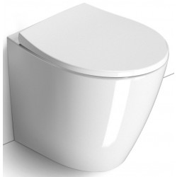 Floor standing toilet & toilet seat soft closing, style: Wrapover back to wall horizontal outlet p Rimless Slim 52x37 surface: Glossy, color: White Floor standing