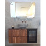 Έπιπλο μπάνιου κομπλέ με νιπτήρα, 99x45x50 από ξύλο συνθετικό επίτοιχου τύπου & καθρέφτης με περιμετρικό φωτισμό Led, με 2 συρτάρια & 1 ντουλάπι, (χρώμα 9300), χρώμα: Ξύλο Καρυδιά Έπιπλα μπάνιου κομπλέ