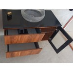 Έπιπλο μπάνιου κομπλέ με νιπτήρα, 99x45x50 από ξύλο συνθετικό επίτοιχου τύπου & καθρέφτης με περιμετρικό φωτισμό Led, με 2 συρτάρια & 1 ντουλάπι, (χρώμα 9300), χρώμα: Ξύλο Καρυδιά Έπιπλα μπάνιου κομπλέ