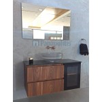 Έπιπλο μπάνιου κομπλέ με νιπτήρα, 99x45x50 από ξύλο συνθετικό επίτοιχου τύπου & καθρέφτης με περιμετρικό φωτισμό Led, με 2 συρτάρια & 1 ντουλάπι, (χρώμα 9300), χρώμα: Ξύλο Καρυδιά Έπιπλα μπάνιου κομπλέ
