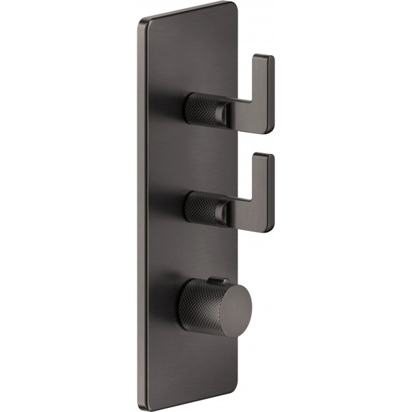 Shower tap Wall-mounted external part 2 way material: Brass thermostatic With plate with separate exits without hand shower, hose and holder, color: Black surface: Brushed Wall-mounted - external part