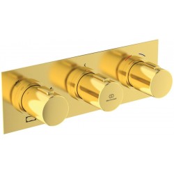 Μπαταρία ντουζιέρας εντοιχιζόμενη 3 εξόδων αναμεικτική από ορείχαλκο με πλακέτα κομπλέ, Brushed Gold, χρώμα: Χρυσό επιφάνεια: Βουρτσισμένη Εντοιχιζόμενες εξωτερικό μέρος