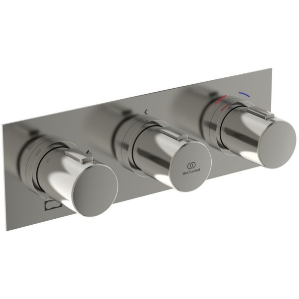 Shower tap Wall-mounted concealed - complete set 3 way material: Brass mixer With plate without hand shower, hose and holder, color: Chrome surface: Brushed Shower tap Wall-mounted concealed - complete set 3 way material: Brass mixer With plate without hand shower, hose and holder, color: Chrome surface: Brushed