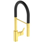 Kitchen tap Deck-mounted material: Brass with shower, color: Gold surface: Brushed Deck-mounted