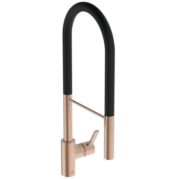 Μπαταρία κουζίνας επικαθήμενη από ορείχαλκο με ντους Sunset rose, χρώμα: Ροζ Χρυσό επιφάνεια: Βουρτσισμένη Επικαθήμενες