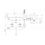 Bathtub tap Wall-mounted exposed material: Brass with hand shower, hose and holder mixer, color: Chrome surface: Glossy Wall-mouned exposed