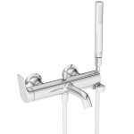 Bathtub tap Wall-mounted exposed material: Brass with hand shower, hose and holder mixer, color: Chrome surface: Glossy Wall-mouned exposed