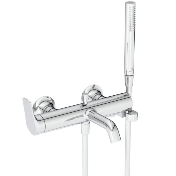 Bathtub tap Wall-mounted exposed material: Brass with hand shower, hose and holder mixer, color: Chrome surface: Glossy Wall-mouned exposed