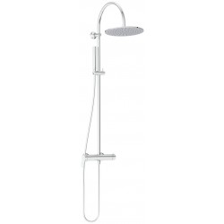 Shower tap with showerpipe and overhead shower Wall-mounted material: Brass mixer, color: Chrome surface: Glossy Wall-mounted exposed with showerpipe and overhead shower
