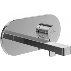Wash basin tap Wall-mounted - external part mixer With plate With push-open waste set, color: Chrome material: Brass surface: Glossy Wall-mounted - external part