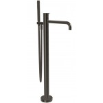 Μπαταρία μπανιέρας επιδαπέδια εξωτερικό μέρος από ορείχαλκο με τηλέφωνο, σπιράλ, Brushed Black Chrome, χρώμα: Μαύρο επιφάνεια: Βουρτσισμένη Επιδαπέδιες