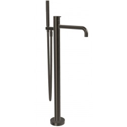 Μπαταρία μπανιέρας επιδαπέδια εξωτερικό μέρος από ορείχαλκο με τηλέφωνο, σπιράλ, Brushed Black Chrome, χρώμα: Μαύρο επιφάνεια: Βουρτσισμένη Επιδαπέδιες