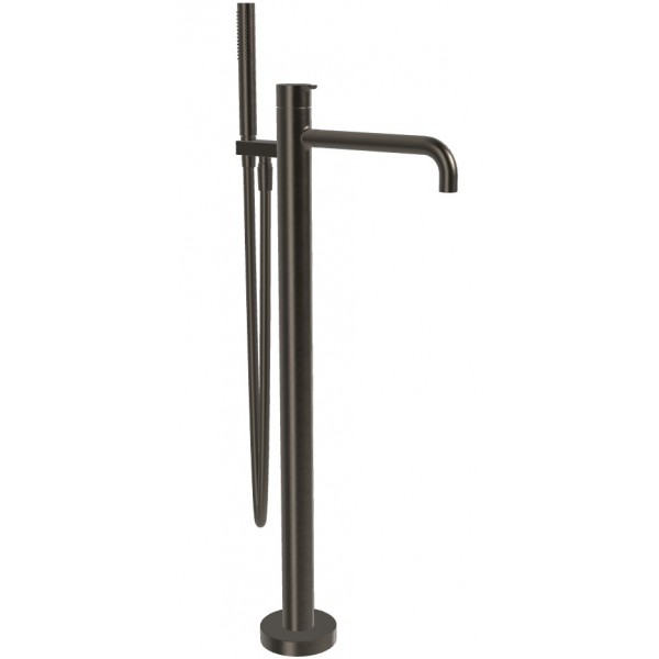 Μπαταρία μπανιέρας επιδαπέδια εξωτερικό μέρος από ορείχαλκο με τηλέφωνο, σπιράλ, Brushed Black Chrome, χρώμα: Μαύρο επιφάνεια: Βουρτσισμένη Επιδαπέδιες