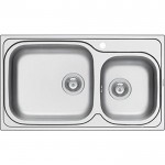 Νεροχύτης ανοξείδωτος 86x50 από inox επιφάνεια: Γυαλισμένη χωρίς πάγκο ένθετος 1 ½ γούρνα 2Β Φ92, χρώμα: Χρωμέ Ανοξείδωτοι