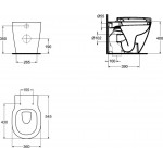Floor standing toilet & toilet seat soft closing, style: Wrapover back to wall vertical outlet / horizontal outlet p with rim 54,5x36 surface: Glossy, color: White Floor standing