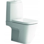 Floor standing close-coupled toilet & flushing cistern & toilet seat soft closing, style: Wrapover horizontal outlet p Simple with rim 66x36,5 surface: Glossy, color: White Floor standing close-coupled