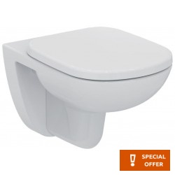 Wall-mounted toilet & toilet seat soft closing, style: Wrapover with rim 53x36 surface: Glossy, color: White