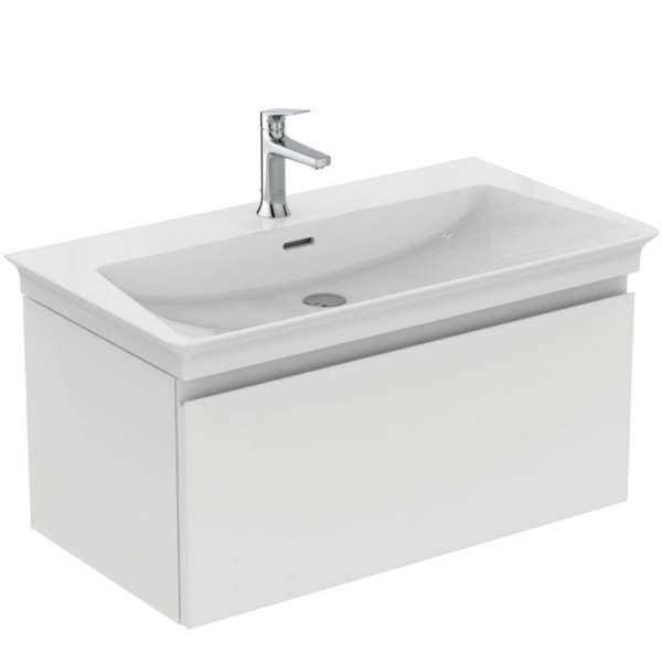 Βάση επίπλου με νιπτήρα 80x44x37,5 από λάκα επίτοιχου τύπου με 1 νιπτήρα με 1 συρτάρι, Matt White, χρώμα: Λευκό Βάσεις επίπλου με νιπτήρα