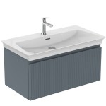 Βάση επίπλου με νιπτήρα 80x44x37,5 από λάκα επίτοιχου τύπου με 1 νιπτήρα με 1 συρτάρι, ribbed Matt ashblue, χρώμα: Γκρι Βάσεις επίπλου με νιπτήρα