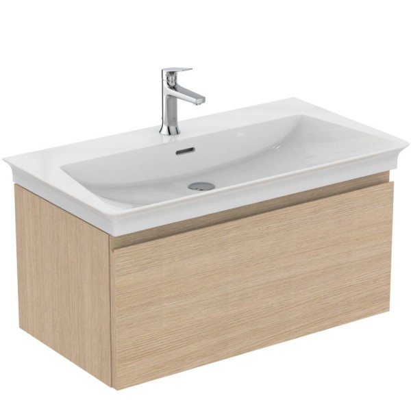 Βάση επίπλου με νιπτήρα 80x44x37,5 από ξύλο συνθετικό επίτοιχου τύπου με 1 νιπτήρα με 1 συρτάρι, White Oak, χρώμα: Ξύλο Δρυς Βάσεις επίπλου με νιπτήρα