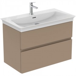Βάση επίπλου με νιπτήρα 80x44x54,5 από λάκα επίτοιχου τύπου με 1 νιπτήρα με 2 συρτάρια, Greige Matt, χρώμα: Γκρι/Μπεζ Βάσεις επίπλου με νιπτήρα
