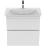 Βάση επίπλου με νιπτήρα 60x44x54,5 από λάκα επίτοιχου τύπου με 1 νιπτήρα με 2 συρτάρια, Matt White, χρώμα: Λευκό Βάσεις επίπλου με νιπτήρα