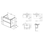 Βάση επίπλου με νιπτήρα 60x44x54,5 από λάκα επίτοιχου τύπου με 1 νιπτήρα με 2 συρτάρια, Matt White, χρώμα: Λευκό Βάσεις επίπλου με νιπτήρα