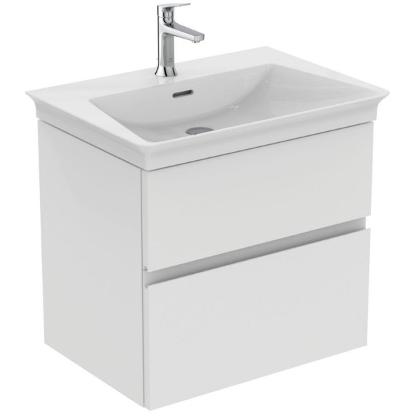 Βάση επίπλου με νιπτήρα 60x44x54,5 από λάκα επίτοιχου τύπου με 1 νιπτήρα με 2 συρτάρια, Matt White, χρώμα: Λευκό Βάσεις επίπλου με νιπτήρα