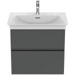 Βάση επίπλου με νιπτήρα 60x44x54,5 από λάκα επίτοιχου τύπου με 1 νιπτήρα με 2 συρτάρια, Matt Anthracite, χρώμα: Γκρι Σκούρο Βάσεις επίπλου με νιπτήρα