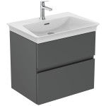 Βάση επίπλου με νιπτήρα 60x44x54,5 από λάκα επίτοιχου τύπου με 1 νιπτήρα με 2 συρτάρια, Matt Anthracite, χρώμα: Γκρι Σκούρο Βάσεις επίπλου με νιπτήρα