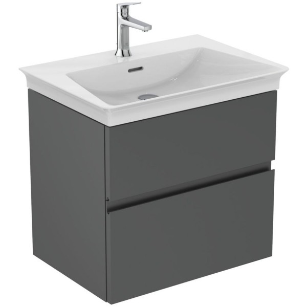 Βάση επίπλου με νιπτήρα 60x44x54,5 από λάκα επίτοιχου τύπου με 1 νιπτήρα με 2 συρτάρια, Matt Anthracite, χρώμα: Γκρι Σκούρο Βάσεις επίπλου με νιπτήρα