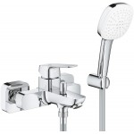 Bathtub tap Wall-mounted exposed material: Brass with hand shower, hose and holder mixer, color: Chrome surface: Glossy Wall-mouned exposed