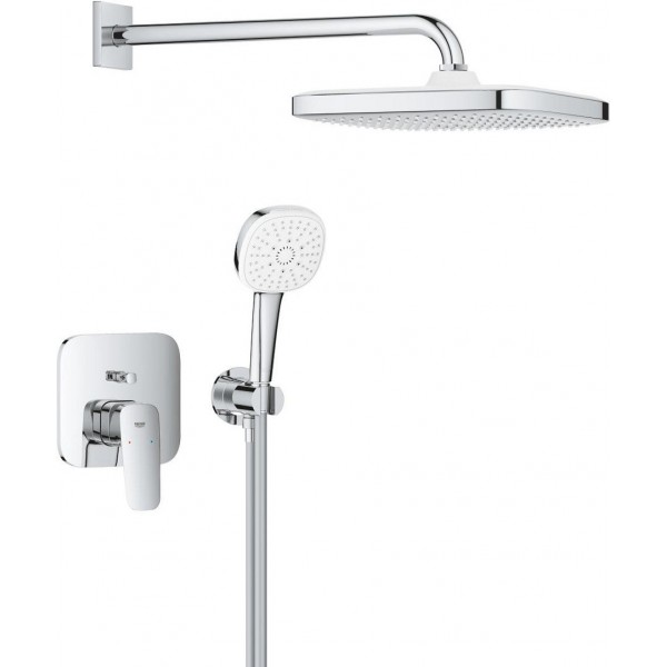 Shower tap and overhead shower Wall-mounted concealed - external part material: Brass Tempesta 250 Cube, color: Chrome surface: Glossy Wall-mounted with overhead shower