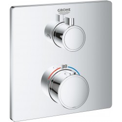 Shower tap Wall-mounted external part 2 way material: Brass thermostatic With plate without hand shower, hose and holder, color: Chrome surface: Glossy Wall-mounted - external part