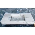 Πάγκος μπάνιου με νιπτήρα 120x50x15 από γρανίτη gres porcell.smaltato επιφάνεια: Γυαλιστερή με 1 νιπτήρα Glossy χωρίς οπή, χρώμα: Λευκό/Γκρι Νιπτηροπάγκοι