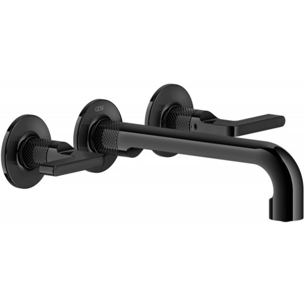 Wash basin tap Wall-mounted - external part 3 holes dual-level Without waste, color: Black material: Brass surface: Glossy Wall-mounted - external part