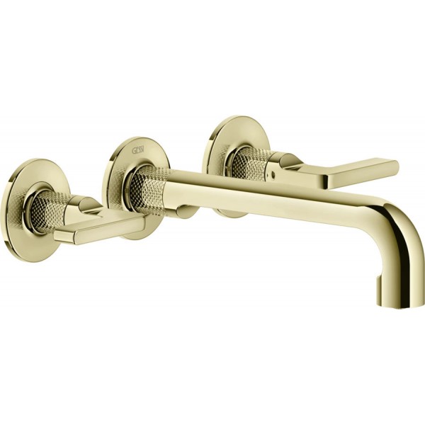 Wash basin tap Wall-mounted - external part 3 holes dual-level Without waste, color: Gold material: Brass surface: Glossy Wall-mounted - external part