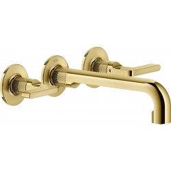 Wash basin tap Wall-mounted - external part 3 holes dual-level Without waste, color: Gold material: Brass surface: Glossy Wall-mounted - external part