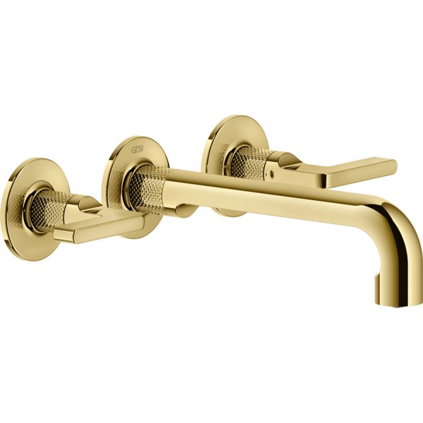 Wash basin tap Wall-mounted - external part 3 holes dual-level Without waste, color: Gold material: Brass surface: Glossy Wall-mounted - external part