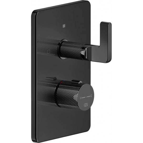 Shower tap Wall-mounted external part 2 way material: Brass thermostatic With plate without hand shower, hose and holder Black Metal PVD, color: Black surface: Glossy Wall-mounted - external part