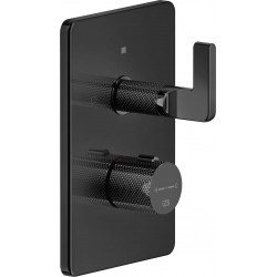 Shower tap Wall-mounted external part 2 way material: Brass thermostatic With plate without hand shower, hose and holder Black Metal PVD, color: Black surface: Glossy Wall-mounted - external part