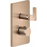 Shower tap Wall-mounted external part 2 way material: Brass thermostatic With plate without hand shower, hose and holder, color: Pink Gold surface: Glossy