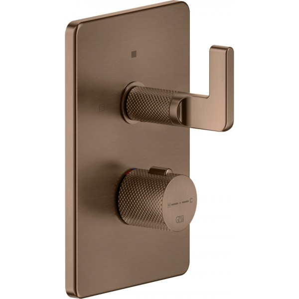 Shower tap Wall-mounted external part 2 way material: Brass thermostatic With plate without hand shower, hose and holder, color: Bronze surface: Brushed Wall-mounted - external part