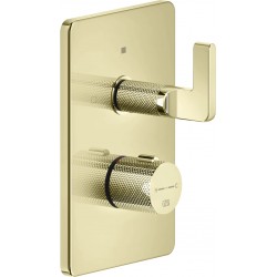 Shower tap Wall-mounted external part 2 way material: Brass thermostatic With plate without hand shower, hose and holder, color: Gold surface: Glossy Wall-mounted - external part